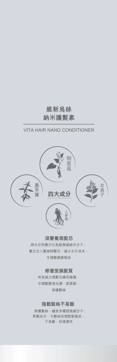 維特健靈 - 【深層滲透髮芯.修復髮絲】 維新烏絲納米護髮素 500mL (1/2/4盒裝) $498起